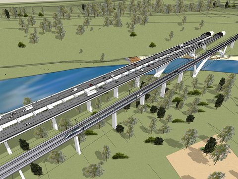 Ponte autostradale e ferroviario sul fiume Adda