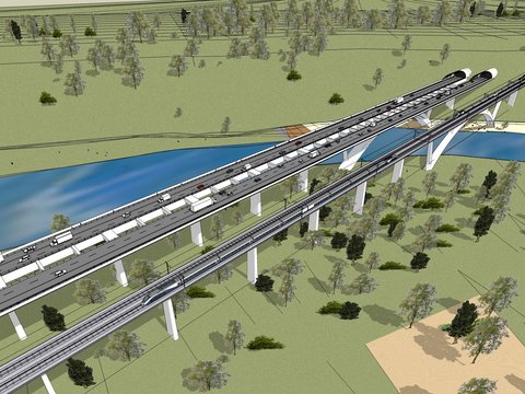 Autobahn- und Eisenbahnbrücke über die Adda