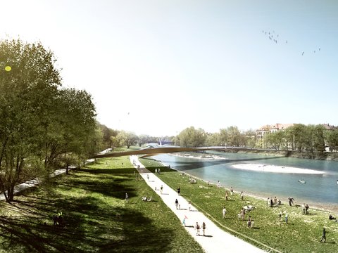 The "Klenzesteg" pedestrian and bicycle bridge over the Isar River